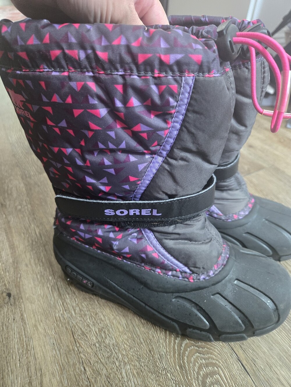 Sorel Purple and Pink Triangle Print Snow Boots